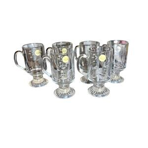 Princess House Heritage Etched Glass Mugs Footed Set Of Six 1980s